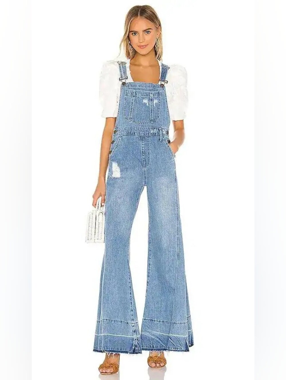 Show Me Your Mumu San Fran Carolina Distressed Wide Leg Denim Overalls Size M